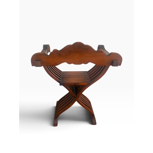 Wood Pair of Vintage Renaissance Revival Savonarola Chairs With Carved Lion Heads For Sale - Image 7 of 14