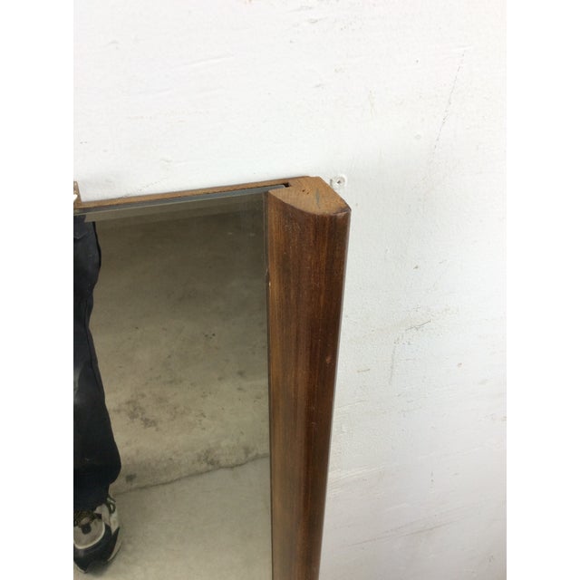 Mid Century Modern Tall Rectangular Wall Mirror With Unique Two Sided Walnut Frame and Beveled Edge For Sale - Image 4 of 14