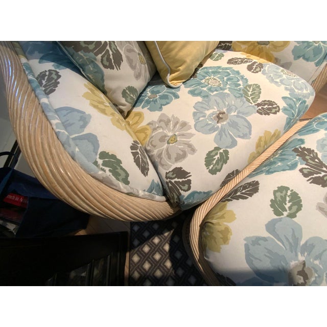 20th Century Upholstered Rattan Club Chair and Ottoman For Sale In New York - Image 6 of 6