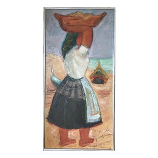 Serge DELAVEAU, The Portuguese Fisherwoman, 1980s, Oil on canvas, signed For Sale