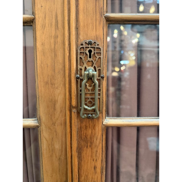 Camel Vintage Pine Cabinet With Paned Glass Doors For Sale - Image 8 of 9