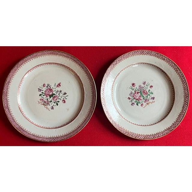 Antique 18th Century Chinese Export Porcelain Plates in Famille Rose Palette Decorated With Flowers - A Set of 10 For Sale - Image 10 of 12