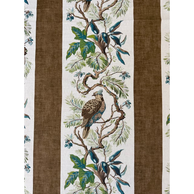 Thibaut Bird Branches Stripe Print Fabric Williamson Brown 1 6/8 Yards F910860 For Sale In Raleigh - Image 6 of 6