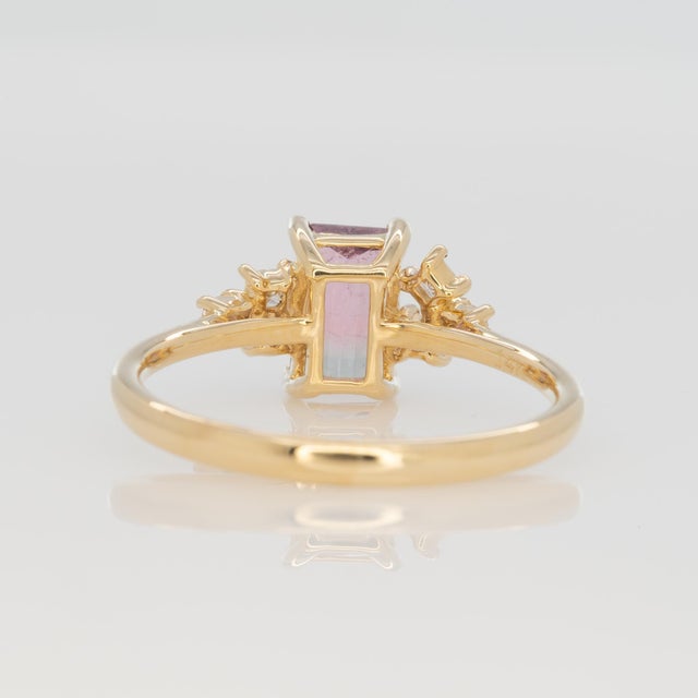 Metal Watermelon Tourmaline Ring With Natural Diamond Accents: Solid 14k Gold, 7x4.5mm, Size 6.75 For Sale - Image 7 of 8