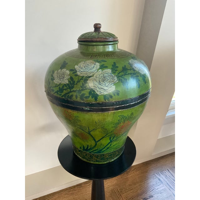 Asian Antique Late 20th Century Unique Painted Wooden Ginger Jar For Sale - Image 3 of 7