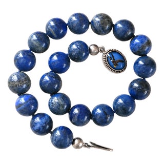 Lapis Lazuli Necklace With Vintage Crystal Clasp, 18" For Sale