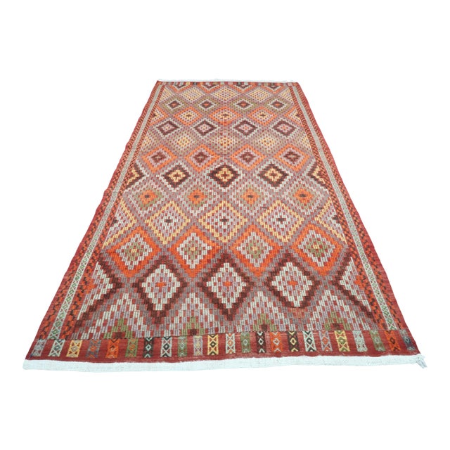 Vintage Turkish Kilim Flatweave Handmade Rug For Sale