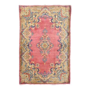 Antique Persian Kerman 4X6 Red, Blue & Ivory Handmade Area Rug #9902283