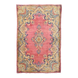 Antique Persian Kerman Wool 4x6 Rose, Blue & Ivory Handmade Area Rug #9902283 For Sale