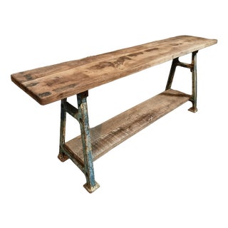 Large Mid-Century Industrial Kitchen Island or Worktable with Cast Iron Base, France, 1940s For Sale
