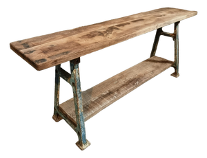 Large Mid-Century Industrial Kitchen Island or Worktable with Cast Iron Base, France, 1940s