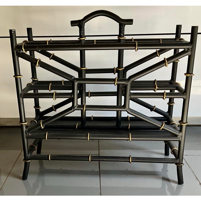 Painted Black & Gold Steel Faux Bamboo Magazine Rack. Very Strong with handle to carry heavy magazines with no problem...