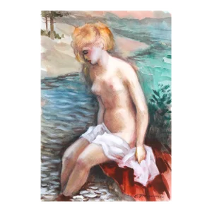 Girl Bathing, Erik Freyman Watercolor With Pastel on Paper, Signed in Pen