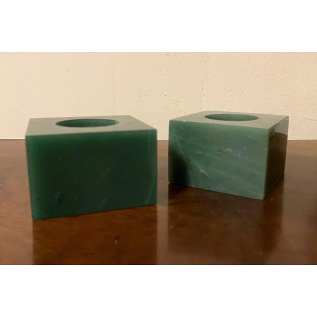 Green Agate Stone Square Display Base Block Cubes or Candlesticks - a Pair For Sale In New York - Image 6 of 13