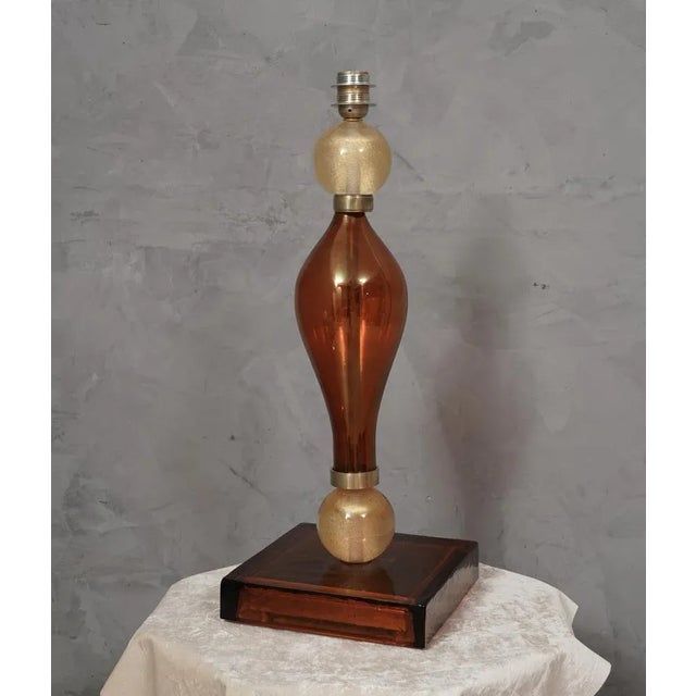 Metal Murano Amber and Gold Blown Glass Table Lamp, 1980s For Sale - Image 7 of 8