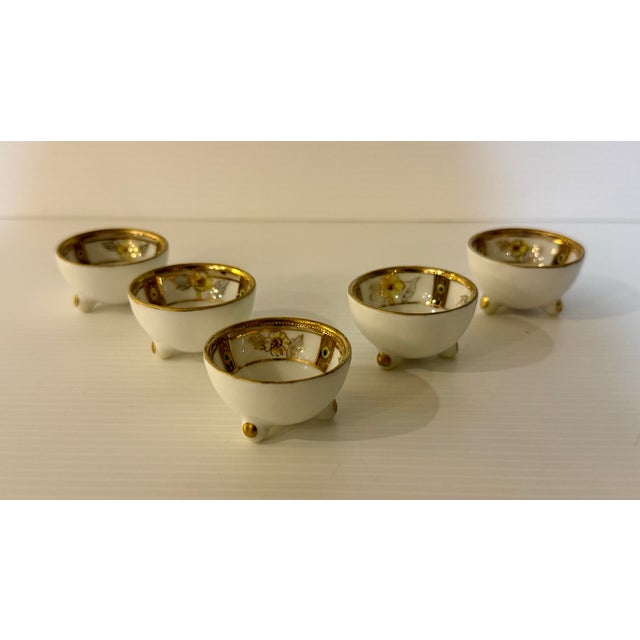 Victorian Antique Hand Painted Nippon Porcelain Footed Salt Cellars, Set of 5 For Sale - Image 3 of 12