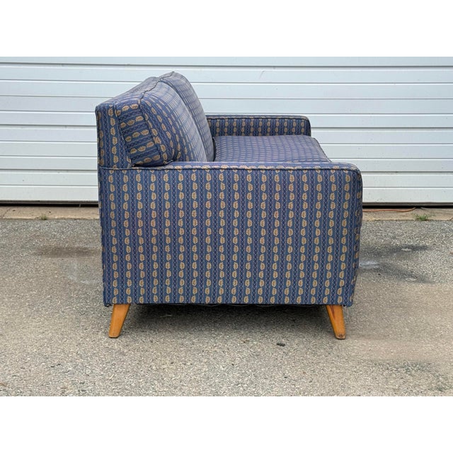 Vintage Mid Century Modern Dunbar Style Low Profile Sofa on Splayed Wood Legs 73” For Sale - Image 12 of 12