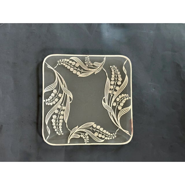 Contemporary Decorative Glass Tray With Floral Overlay Design For Sale - Image 3 of 9
