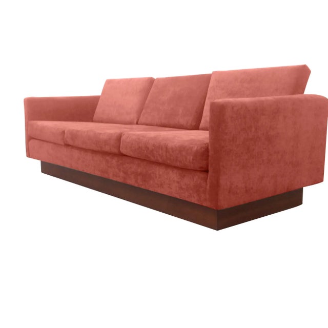 Mid-Century Modern Medellin Modern Chenille Upholstered Walnut Sofa For Sale - Image 3 of 5