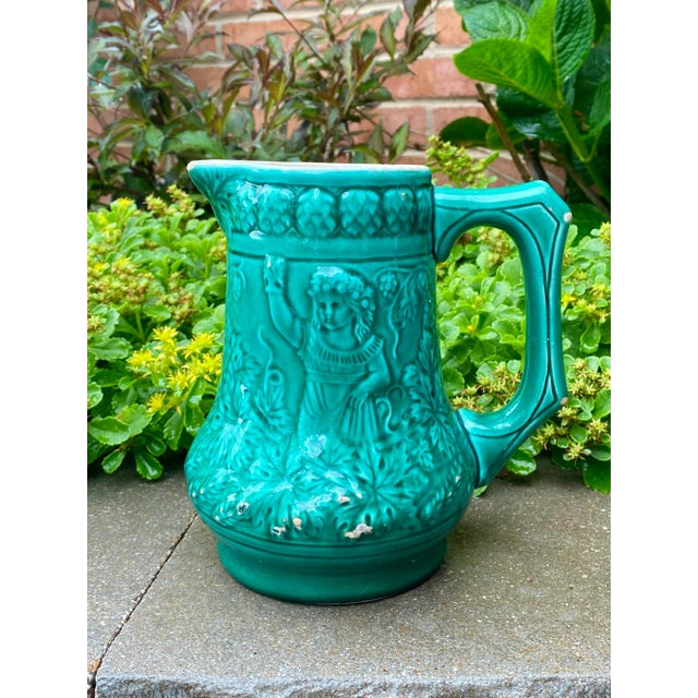 Vintage Turquoise Majolica Pitcher From Western Germany For Sale - Image 11 of 11