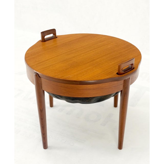 Danish Mid-Century Modern Teak Sewing Stand Table Bench Flip Top by Hansen For Sale - Image 6 of 12