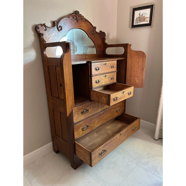 Beautiful 100 year old golden oak, double wide, chiffonier is elegant and provides lots of storage. Downsizing forces the...