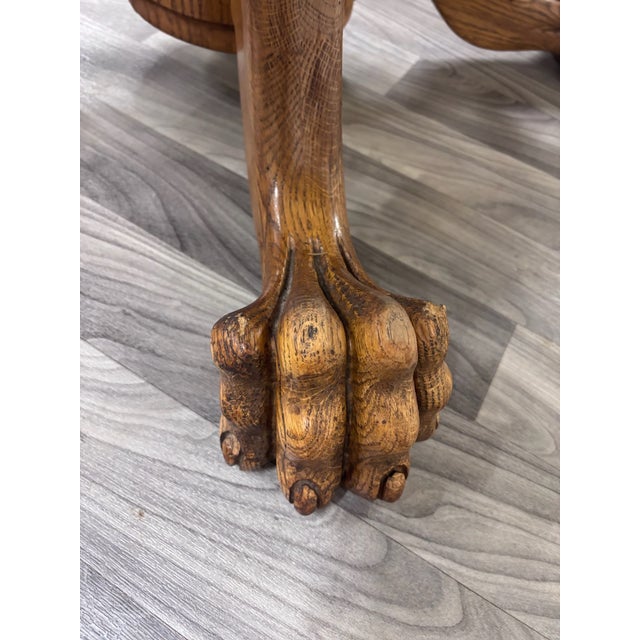Antique Victorian 48 Inch Round Tiger Oak Claw Foot Pedestal Dining Table For Sale - Image 15 of 15