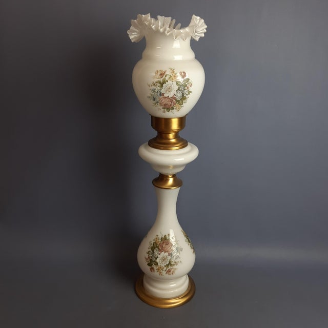 Large Brass Glass Table Lamp with Floral Motifs, 1960s For Sale - Image 18 of 18