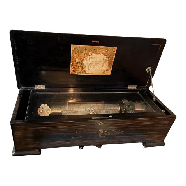 Antique Victorian Inlay Swiss 12 Tune 28" Cylinder Music Box For Sale