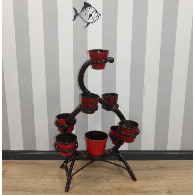 Bamboo Flower Stand with Shelf Bamboo Wood & Rattan Flower Stand, 1960s For Sale - Image 11 of 14