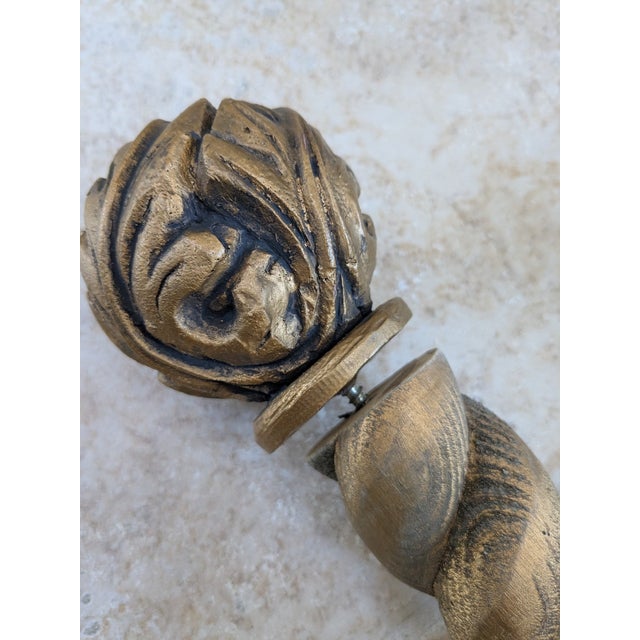 Set of Heavy Carved Wood Curtain Rods, Finials & Lion Head Brackets, 10 Pieces For Sale - Image 11 of 12