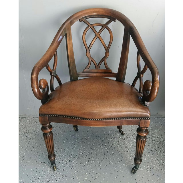 1950s Regency Style Mahogany Leather Armchair For Sale In Raleigh - Image 6 of 6