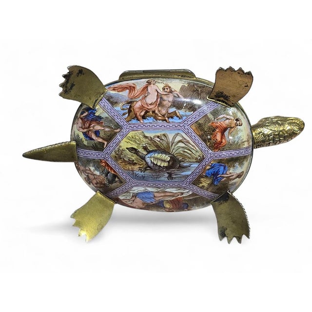 Paint Enamel and Gilt Metal Tortoise-Shaped Repeater Clock with Mythologi, 1800s For Sale - Image 7 of 13
