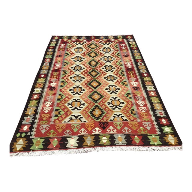 Vintage Turkish Kilim Rug - 80" X 116.5" For Sale