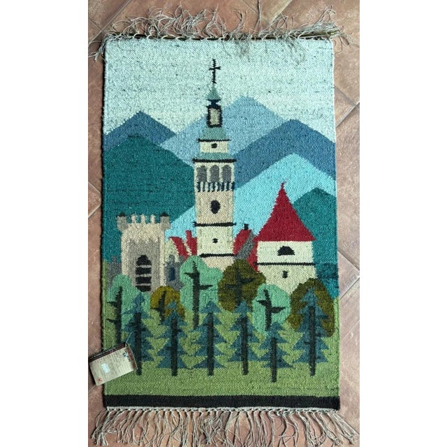 Folk Art Vintage Cepelia Polish Wool Kilim Tapestry Wall Hanging - Village & Forest 25x44 For Sale - Image 3 of 4