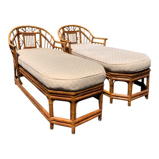 Vintage Brighton Pavilion Rattan Bamboo Chaise Lounges - a Pair For Sale