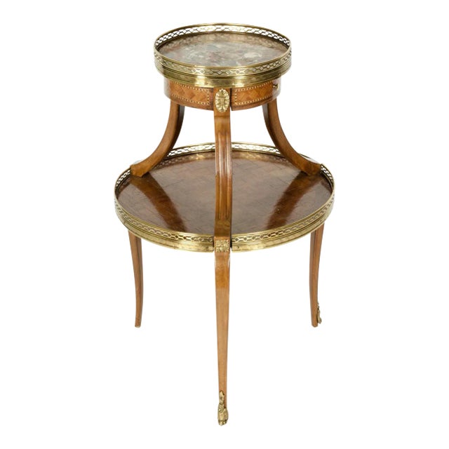 Two-Tier Marble-Top Marquetry Side or End Table For Sale