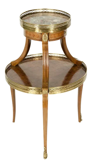 Two-Tier Marble-Top Marquetry Side or End Table