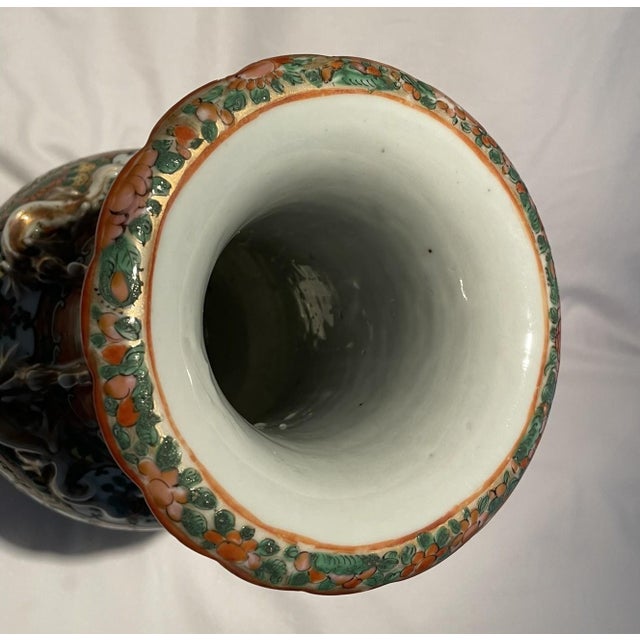 Early 20th Century Large Hand‑Painted Chinese Export Porcelain Vase With Figural Panels & Gilt Dragon Handles For Sale - Image 5 of 6