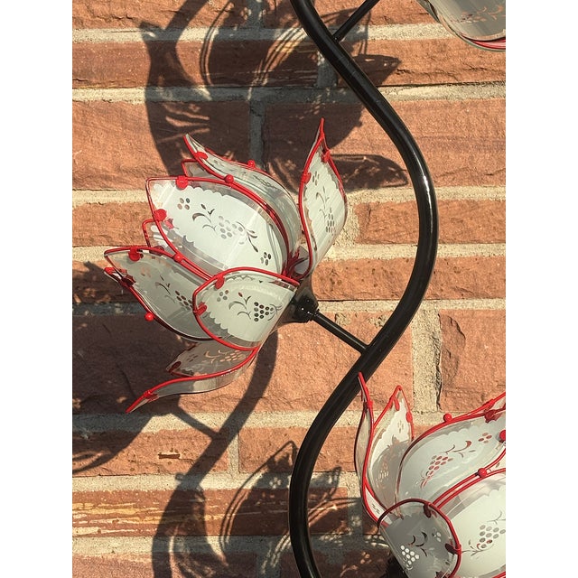 Black Vintage Metal and Glass Floor Lamp with Lotus Flower Shade, 1970s For Sale - Image 8 of 10