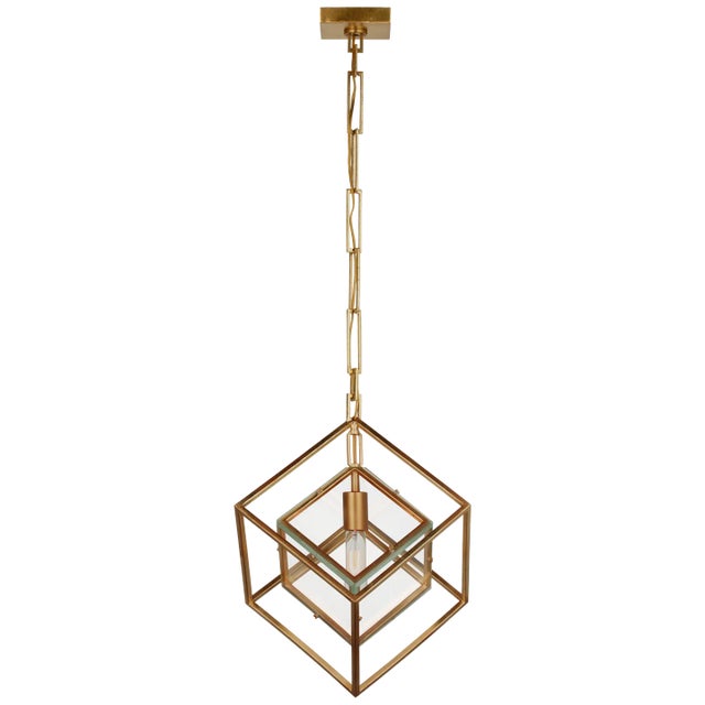 Visual Comfort Kelly Wearstler for Visual Comfort Signature Cubed Medium Pendant in Gild with Clear Glass For Sale - Image 4 of 8
