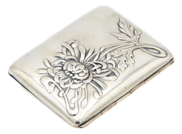Rectangular Silver Cigarette Case with Relief Floral Motifs