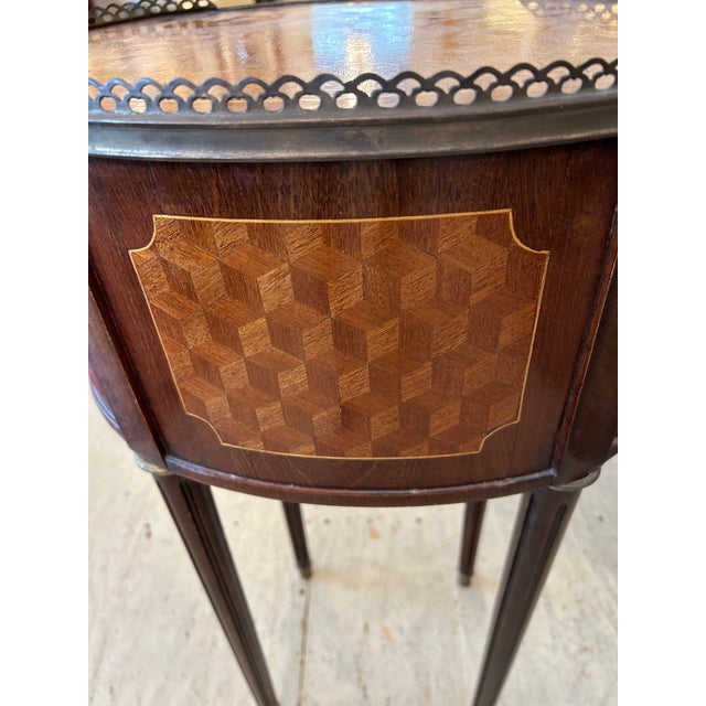 Marquetry French 19th Century Inlaid Oval Side Table or Nightstand For Sale - Image 10 of 14