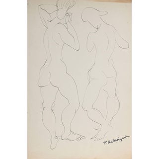 Richard Van Wingerden Mid 20th Century Two Expressionist Figures in Ink, Circa 1950 For Sale