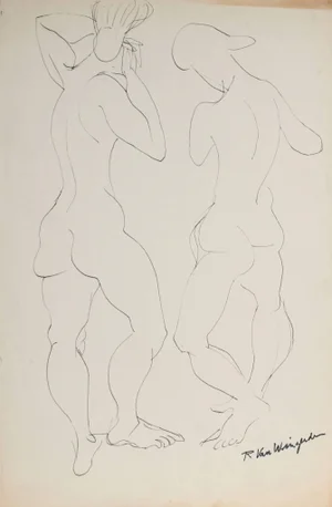 Richard Van Wingerden Mid 20th Century Two Expressionist Figures in Ink, Circa 1950