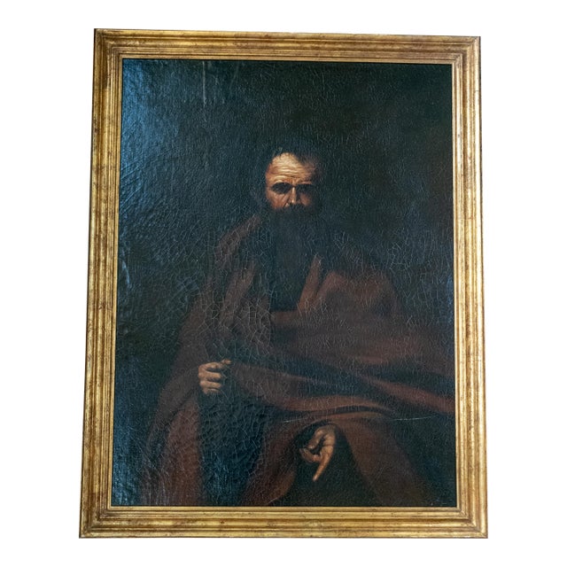 18th Century Italian Old Master Portrait Painting of Saint Matthew After Jusepe De Ribera For Sale
