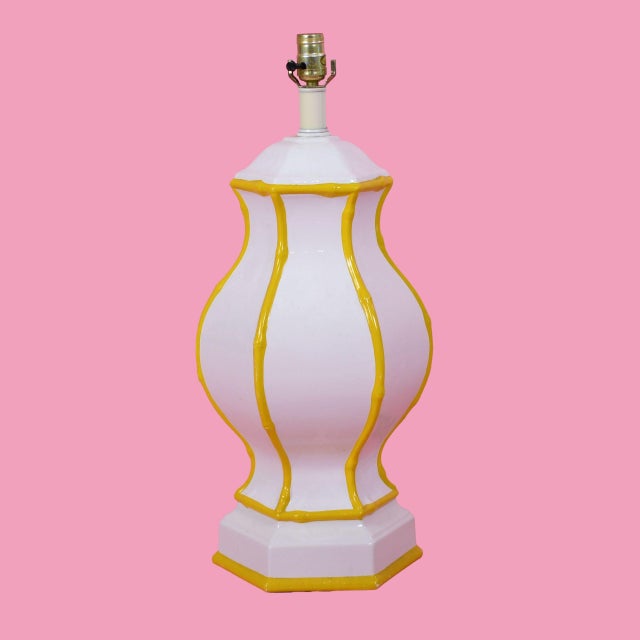Faux Bamboo Single Yellow Table Lamp For Sale - Image 4 of 4