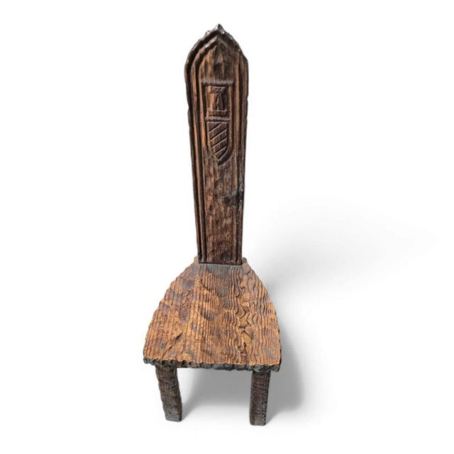 Brutalist primitive hall chair / hand-carved from solid wood and detailed with beautiful gouge woodwork / The tall narrow...