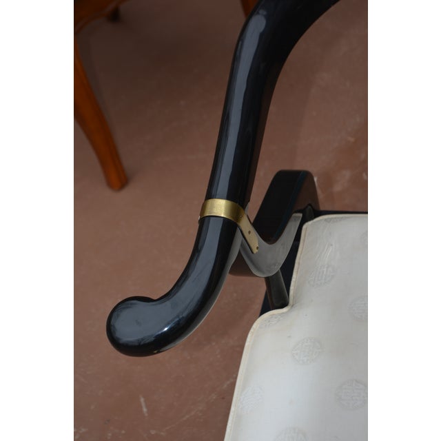 Black 1980s Century Chair Co. Ming Black Lacquer & Brass Horseshoe Back Chair W/ White Seat For Sale - Image 8 of 18