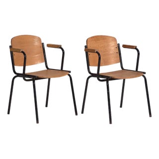 Set of Industrial Chairs with Armrests, 1950 For Sale